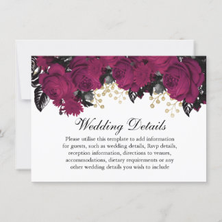 Pink Berry Gold Marsala Flowers Wedding Details Invitation
