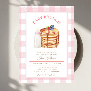 Pink Berry Pancake Baby Shower Brunch  Invitation