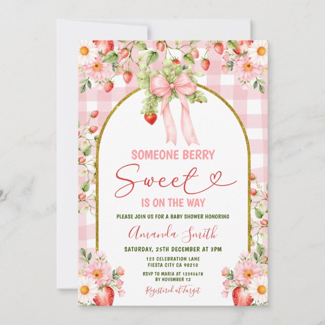 Pink Berry Sweet Baby is On The Way Baby Shower Invitation (Front)