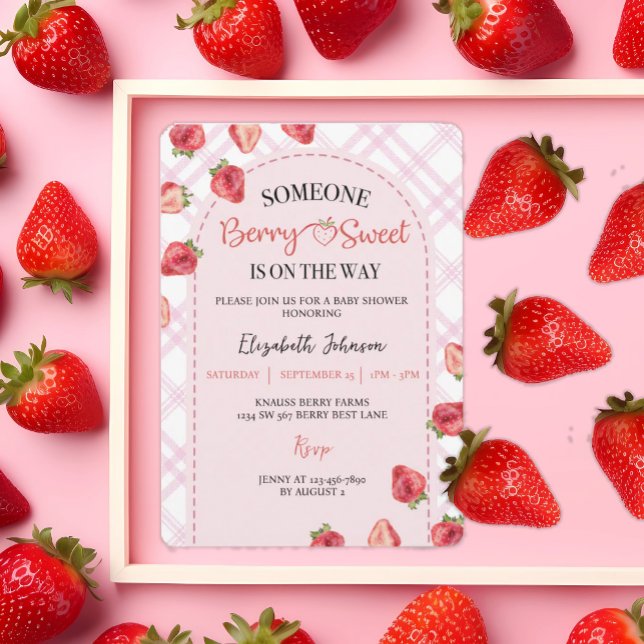 Pink Berry Sweet Baby Shower Strawberry Invitation (Creator Uploaded)