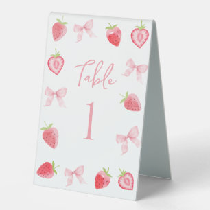 Pink Berry Sweet Bow Baby Shower Table Number Tent