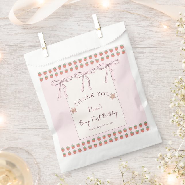 Pink Berry Sweet Girl Baby Shower Favor Bag (Clipped)