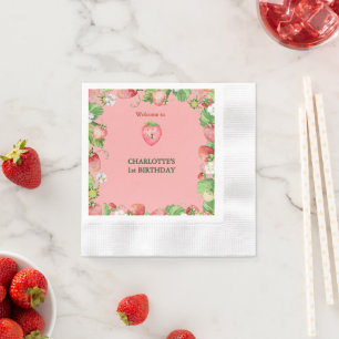 pink berry sweet girls first birthday welcome napkins