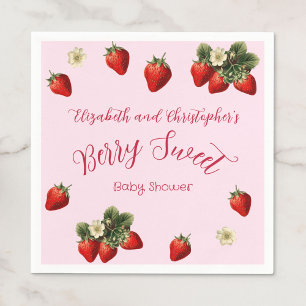Pink Berry Sweet Red Strawberry Girl Baby Shower Napkins