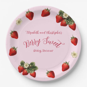 Pink Berry Sweet Red Strawberry Girl Baby Shower Paper Plates