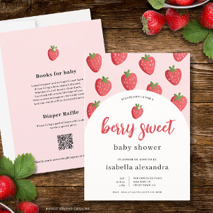 Pink Berry Sweet Strawberry Baby Shower Invitation