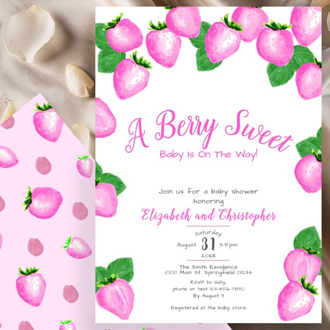 Pink Berry Sweet Strawberry Girl Baby Shower Invitation (Creator Uploaded)