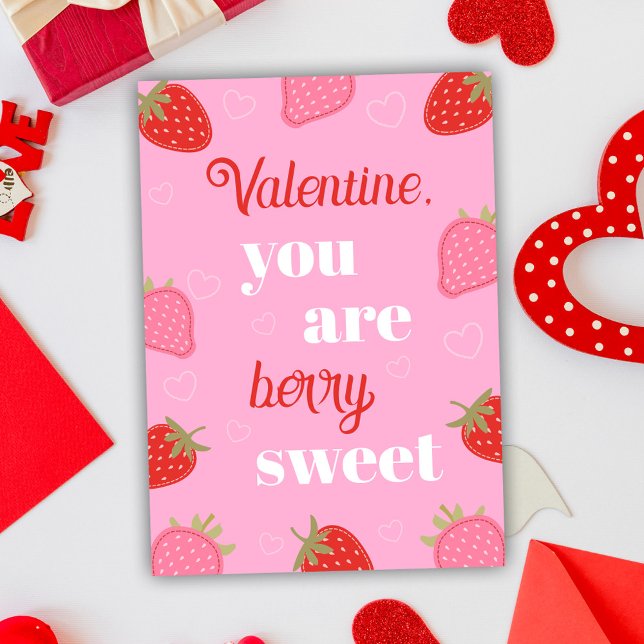 Pink Berry Sweet Strawberry Valentine's Day Holiday Card (Pink Berry Sweet Strawberry Valentine's Day Holiday Card)