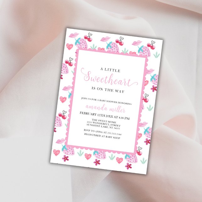 Pink Berry Sweet Sweetheart Valentine Baby Shower Invitation (Pink Berry Sweet Sweetheart Valentine Baby Shower Invitation)