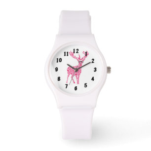 Pink Bespectacled Trendy Stag Deer Design Watch