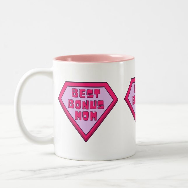 Pink Best Bonus Mom Mother's Day Two-Tone Coffee Mug (Left)