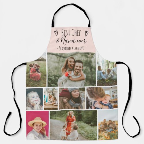 Pink Best chef and grandma photo collage grid Apron