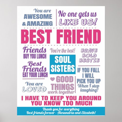 Pink Best Friends Bestie Quotes Poster