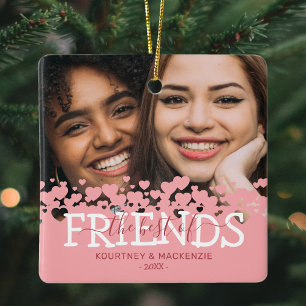 Pink Best Friends Personalized Photo Ceramic Ornament
