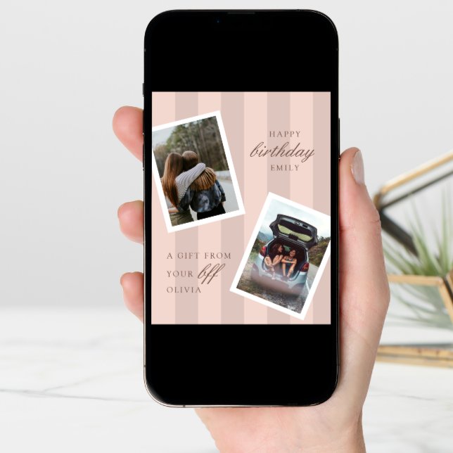 Pink Best Friends Photo Happy Birthday Card (Front Digital)