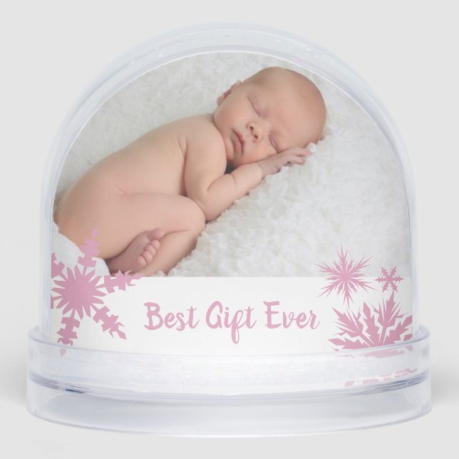 Pink Best Gift Ever Double Photo Snow Globe (Front)