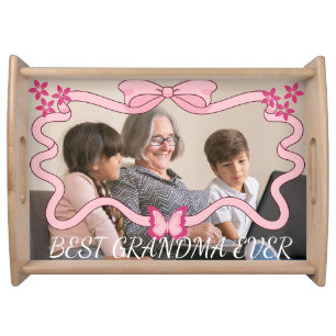 PINK BEST GRANDMA EVER WITH GRANDKIDS PHOTOS SERVING TRAY