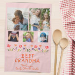Pink Best Grandma Flowers 5 Photo Collage Keepsake Kitchen Towel<br><div class="desc">Cute Pink Best Grandma Flowers 5 Photo Collage Keepsake kitchen towel. Hand-drawn flowers in beautiful spring colors and 5 photos on pink background. Create your own personal gift for a grandmother for Mother`s Day,  a birthday or Christmas and add your names and photos.</div>