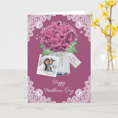 Pink Best Mom Ever Floral Photo Happy Mothers Day Card