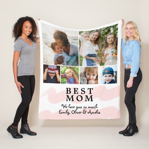 Pink Best Mom Watercolor 6 Photo Collage  Fleece Blanket