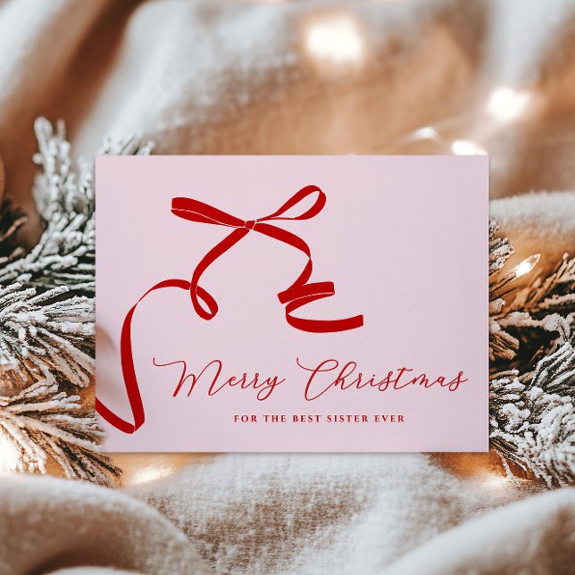 Pink Best Sister Merry Christmas  Holiday Card (Creator Uploaded)