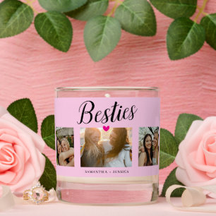 Pink BESTIE Script 3 Photo Collage & Names Scented Candle