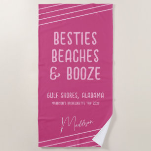 Pink Besties Beaches Booze Girls Trip Personalized Beach Towel