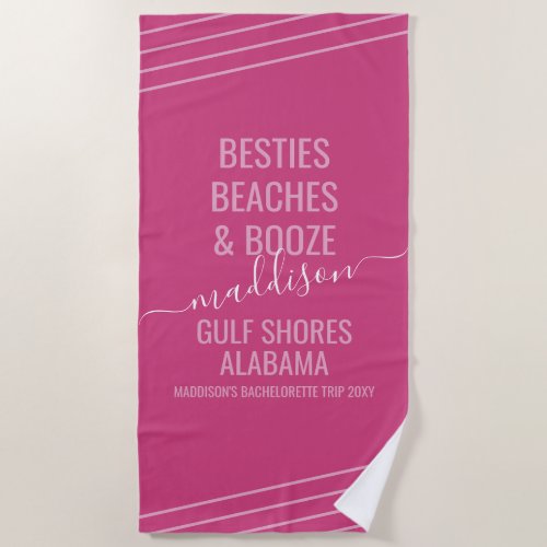 Pink Besties Beaches Booze Name  Beach Towel