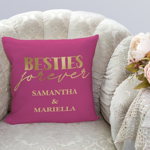 Pink Besties best friends   Throw Pillow