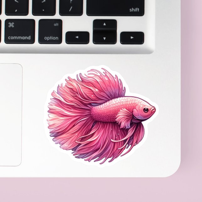 Pink Betta Fish Sticker (Pink betta fish vinyl sticker on a laptop.)