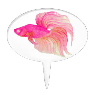 Pink Betta Fish Watercolor Cake Topper