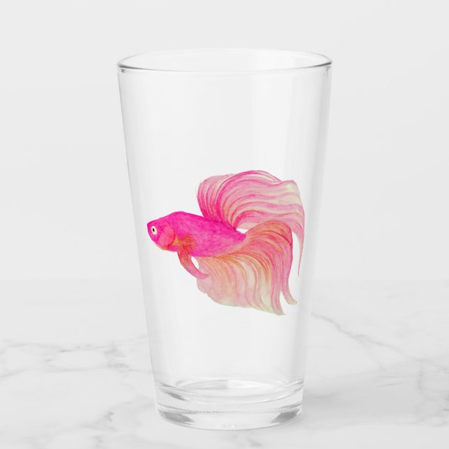 Pink Betta Fish Watercolor Glass (Front)