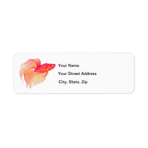 Pink Betta Fish Watercolor Label