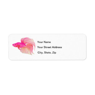 Pink Betta Fish Watercolor Label