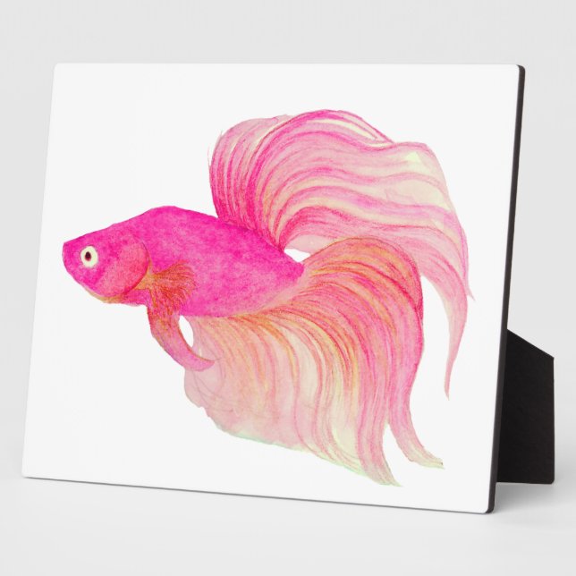 Pink Betta Fish Watercolor Plaque (Side)