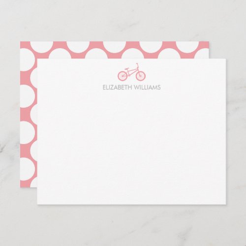 Pink Bicycle and Large Dots Custom Note Cards