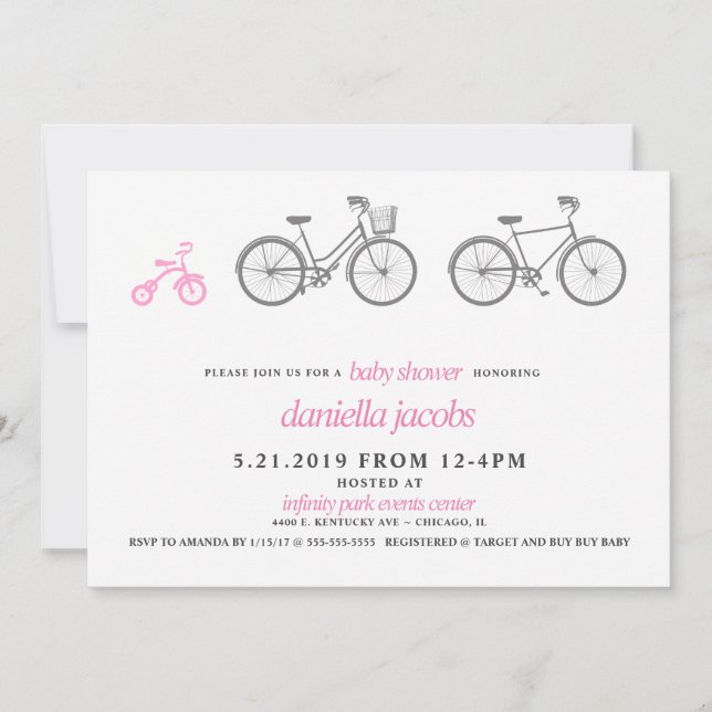 Pink Bicycle Baby Shower Invitation (Front)