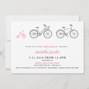 Pink Bicycle Baby Shower Invitation