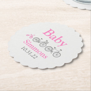Pink Bicycle Baby Shower Paper Coaster