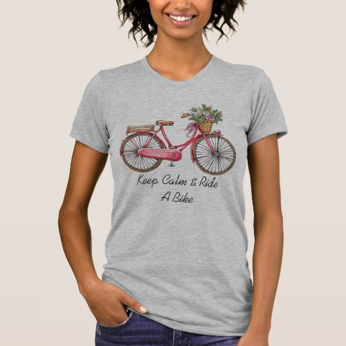 Pink Bicycle Flower Basket Beach Bike T_Shirt