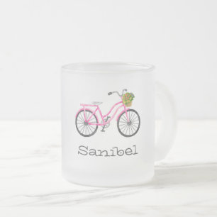 Pink Bicycle Flower Basket LOCATION Summer Fun Frosted Glass Coffee Mug