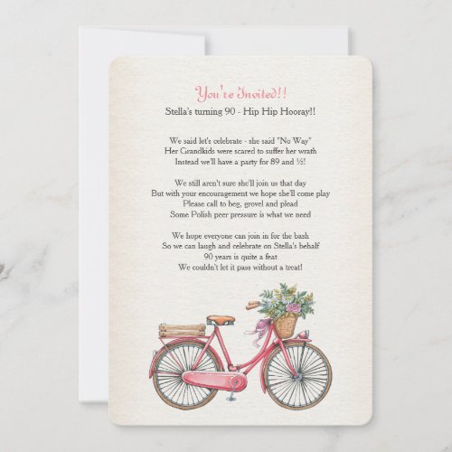 Pink Bicycle Invitation Customized