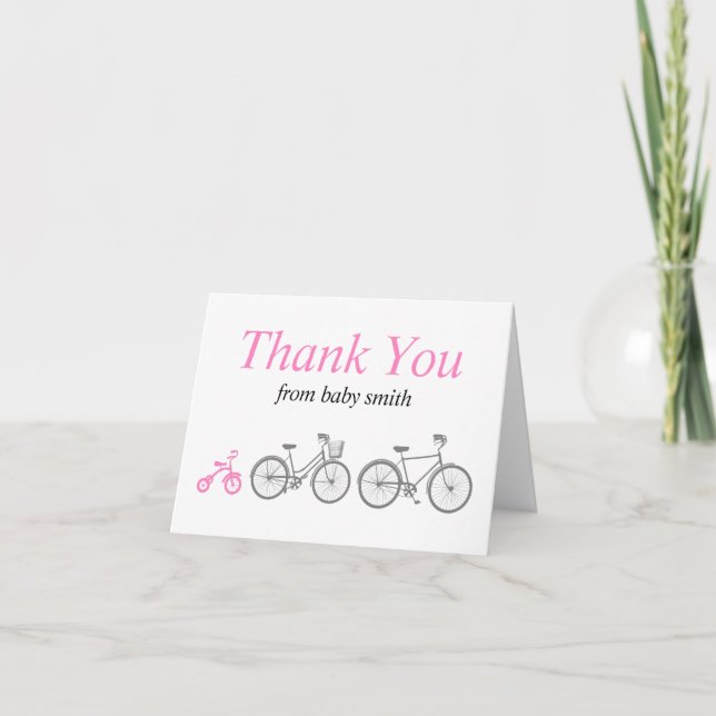 Pink Bicycle Letterpress Thank You Card (Front)