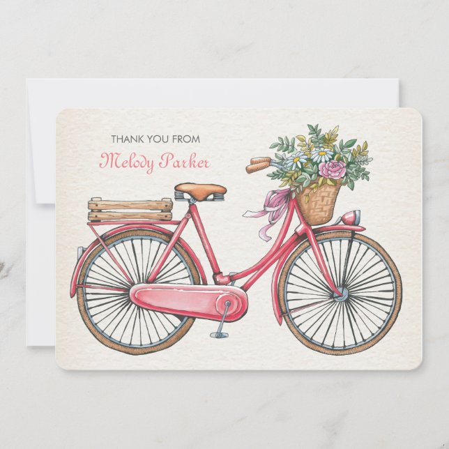 Pink Bicycle Personalized Notecard (Front)
