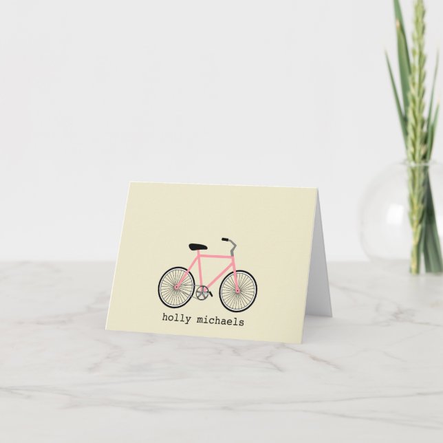 Pink Bicycle Personalized Notecards (Front)