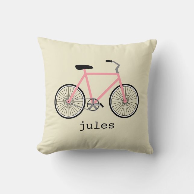 Pink Bicycle Personalized Pillow (Front)