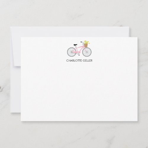 Pink Bicycle With Basket Flat Note Card