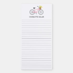 Pink Bicycle with Basket Magnetic Notepad