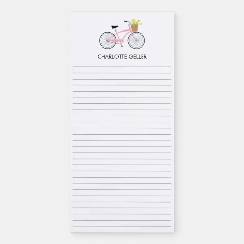 Pink Bicycle with Basket Magnetic Notepad