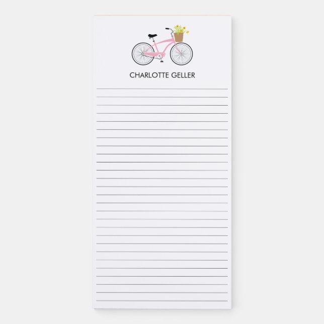 Pink Bicycle with Basket Magnetic Notepad (Front)